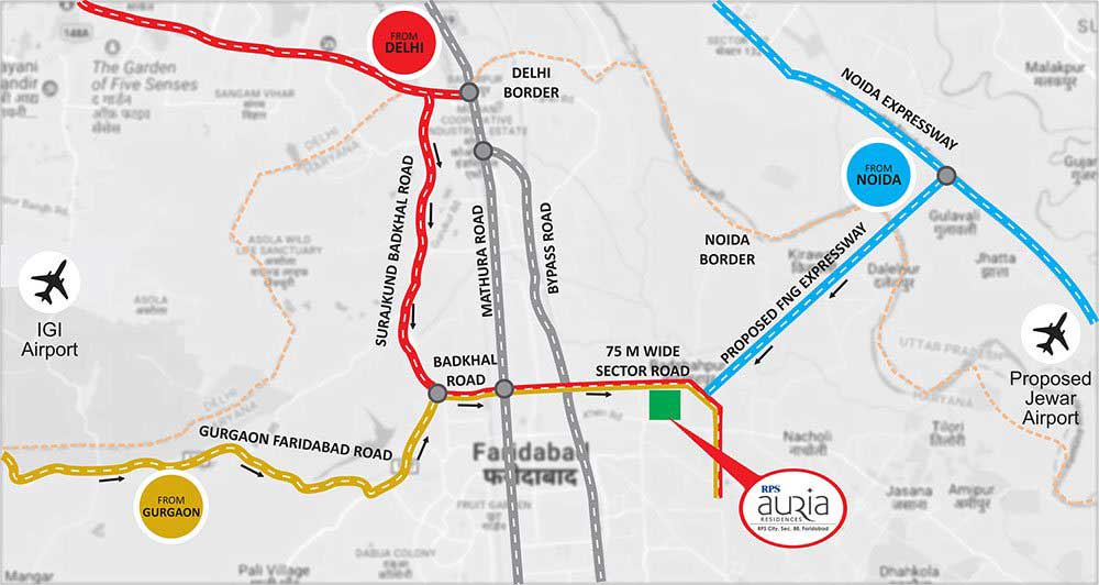 RPS Auria Residences Faridabad Location Map
